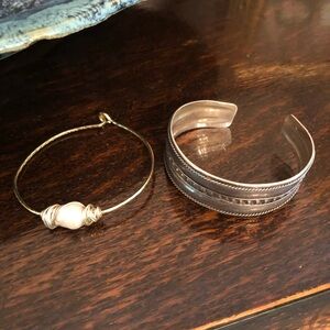 2️⃣ Beautiful Bracelets - 1️⃣ Gold with Pearl-Like Stone & 1️⃣ Silver Bangle